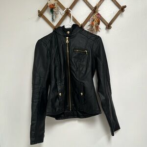 Guess Women’s Animal Friendly “Leather” Hooded Jacket, Size medium